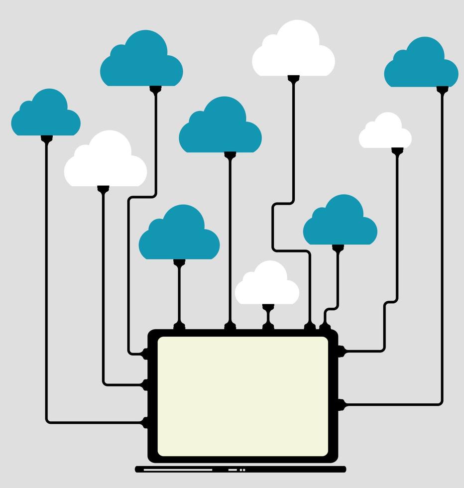 concepto de computación en la nube en diferentes dispositivos electrónicos. vector