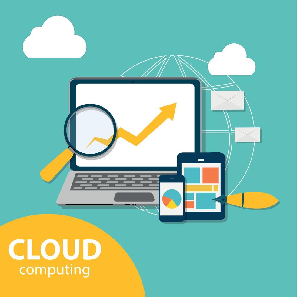 Cloud Computing Concept on Different Electronic Devices. Vector