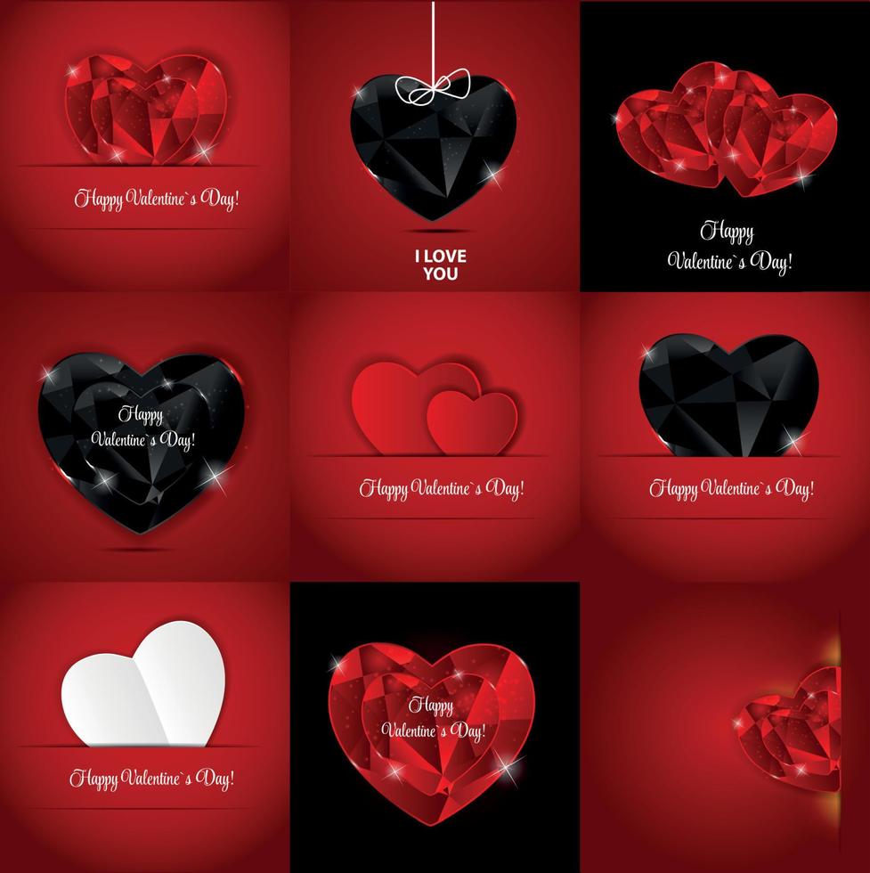 Big Set of Happy Valentines Day Card with Heart. Vector