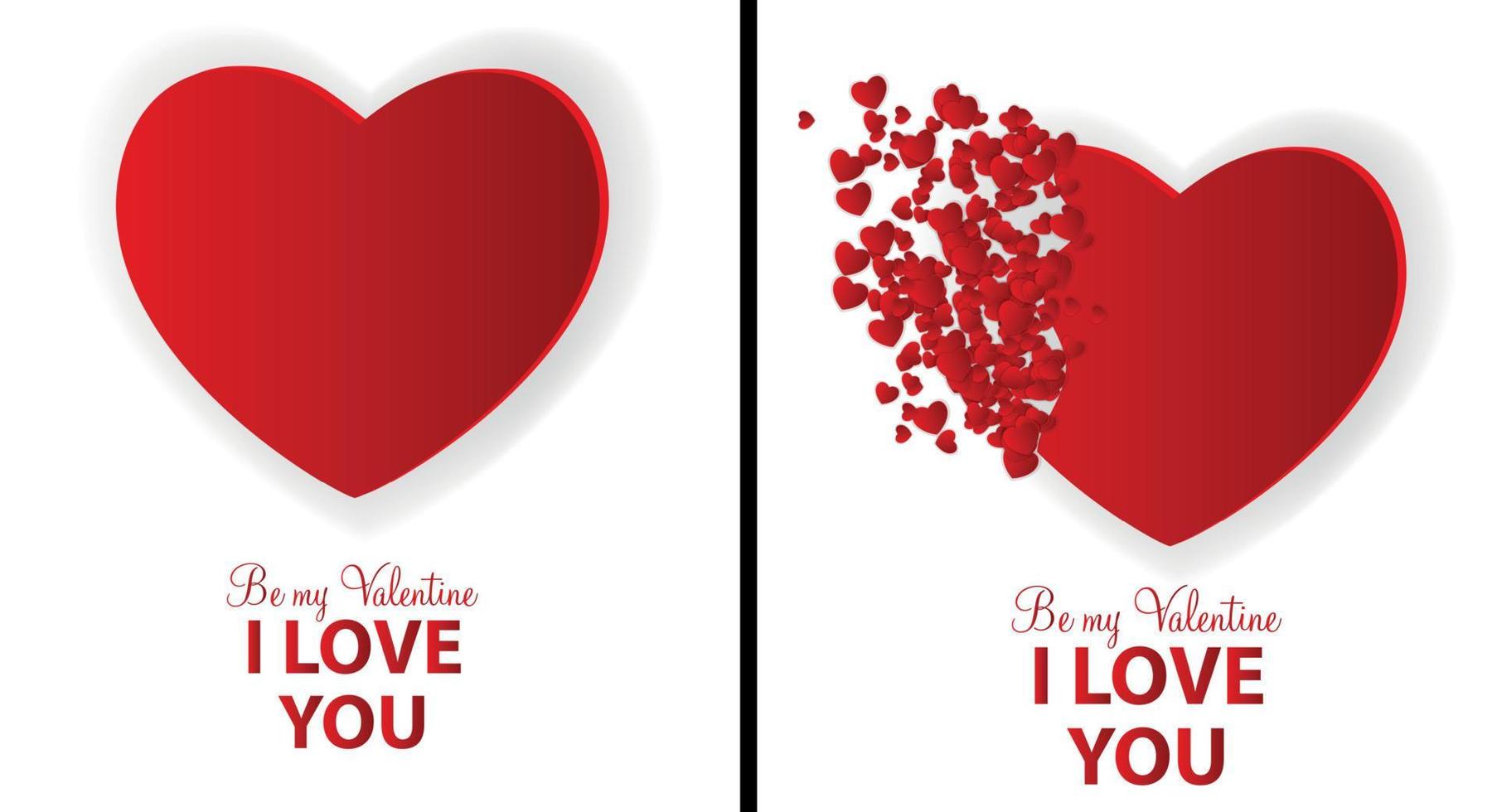 Big Set of Happy Valentines Day Card with Heart. Vector
