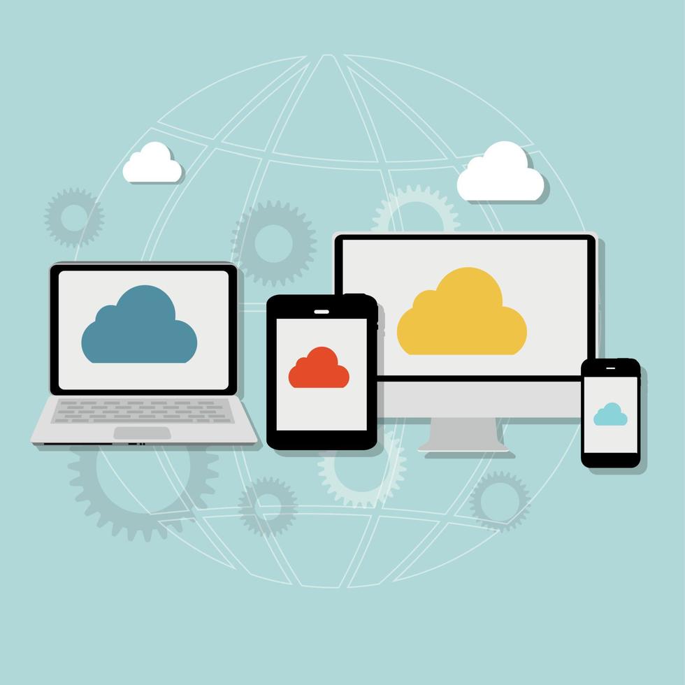 Cloud Computing Concept on Different Electronic Devices. Vector