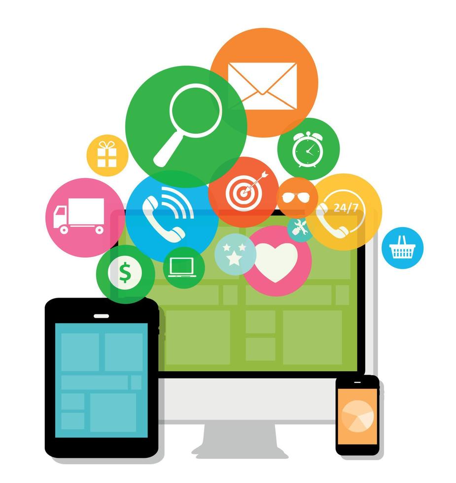 Cloud Computing Concept on Different Electronic Devices. Vector