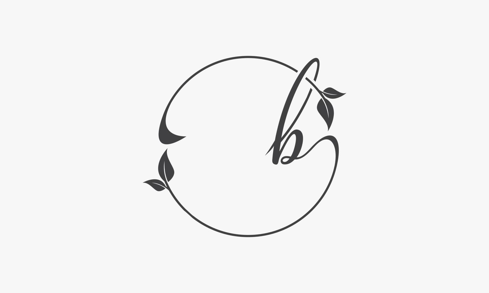 B letter handwriting circle leaf graphic logo concept. vector