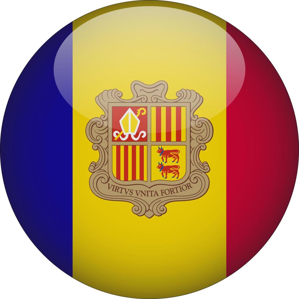 Andorra 3D Rounded National Flag Button Icon Illustration vector
