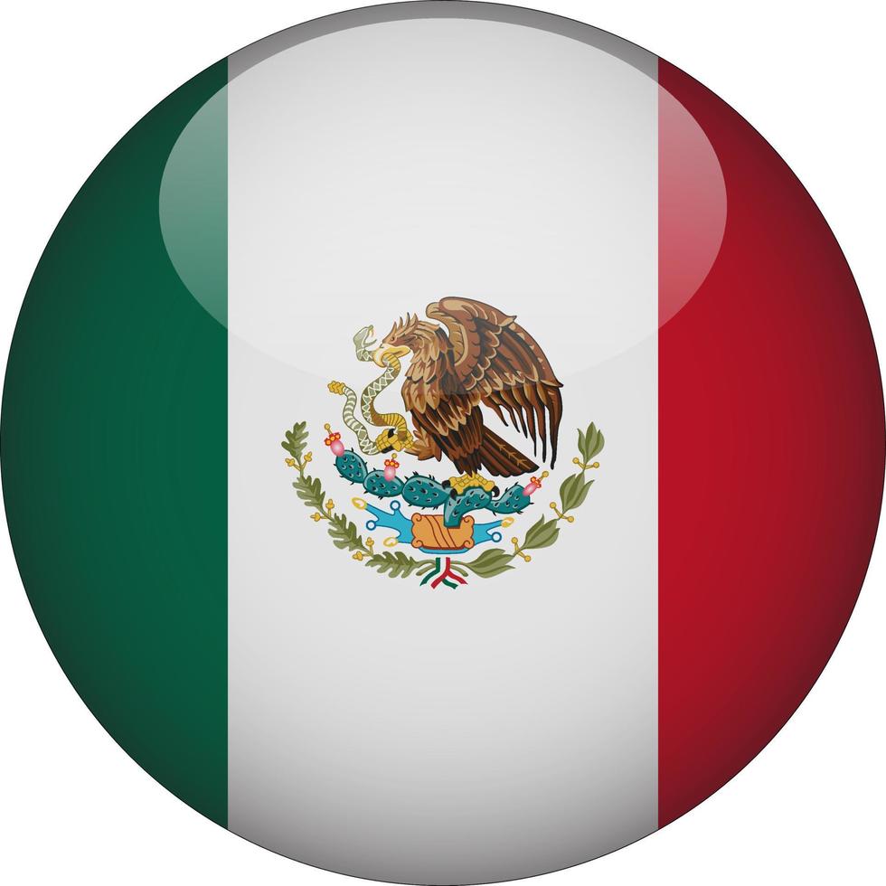 Mexico 3D Rounded National Flag Button Icon Illustration vector