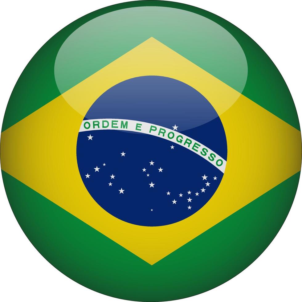 Brazil 3D Rounded National Flag Button Icon Illustration vector