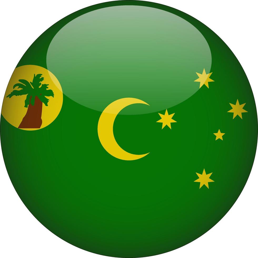 Cocos or Keeling Islands 3D Rounded National Flag Button Icon Illustration vector