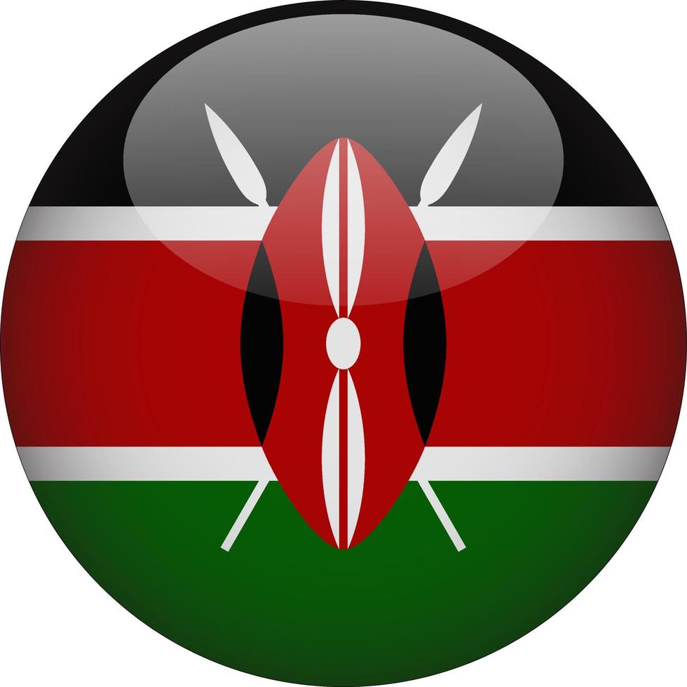Kenya 3D Rounded National Flag Button Icon Illustration vector