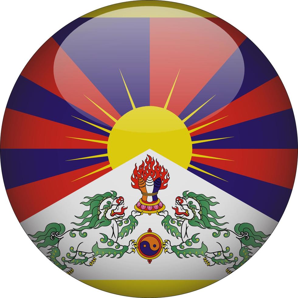 Tibet 3D Rounded National Flag Button Icon vector