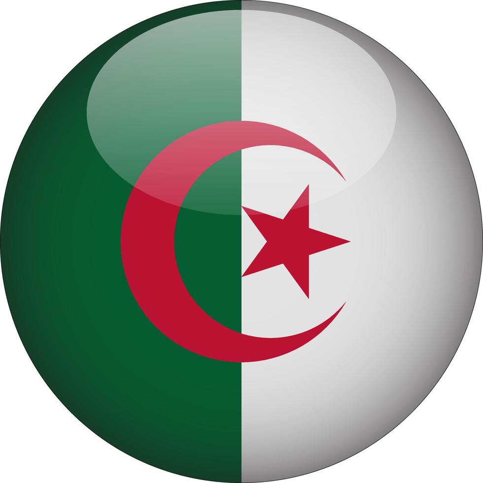 Algeria 3D Rounded National Flag Button Icon Illustration vector