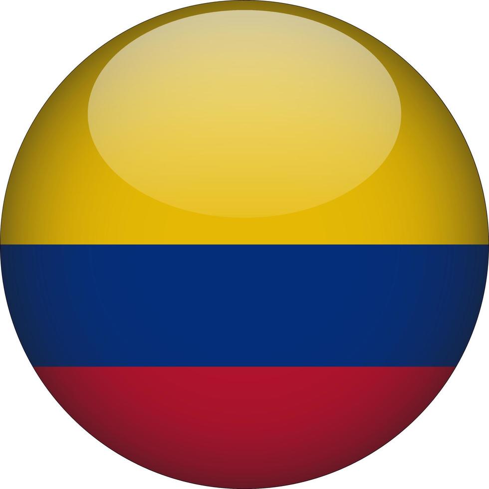 Colombia 3D Rounded National Flag Button Icon Illustration vector