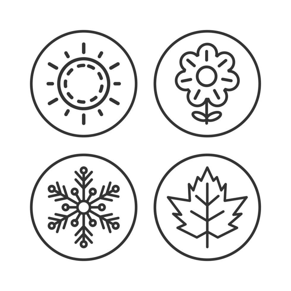 conjunto de colección de icono de cuatro estaciones: verano, primavera, invierno y otoño. vector