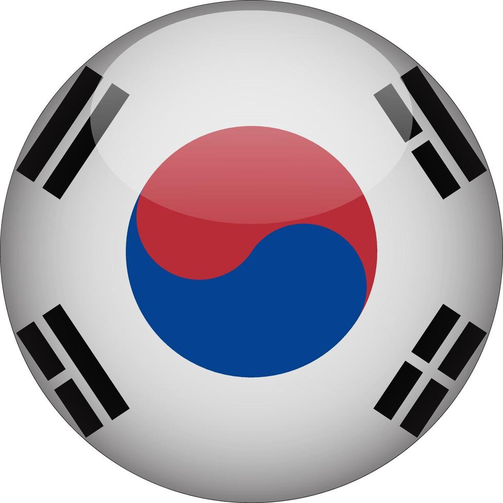 South Korea 3D Rounded National Flag Button Icon vector