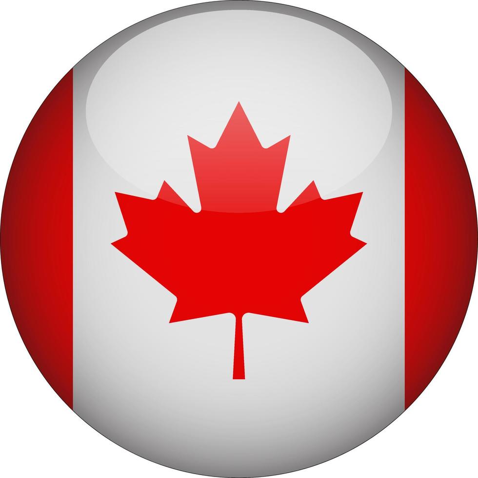 canadá, 3d, redondeado, bandera nacional, botón, icono, ilustración vector