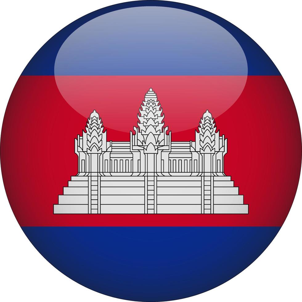 Cambodia 3D Rounded National Flag Button Icon Illustration vector