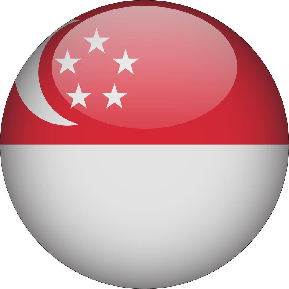 Singapore 3D Rounded National Flag Button Icon vector