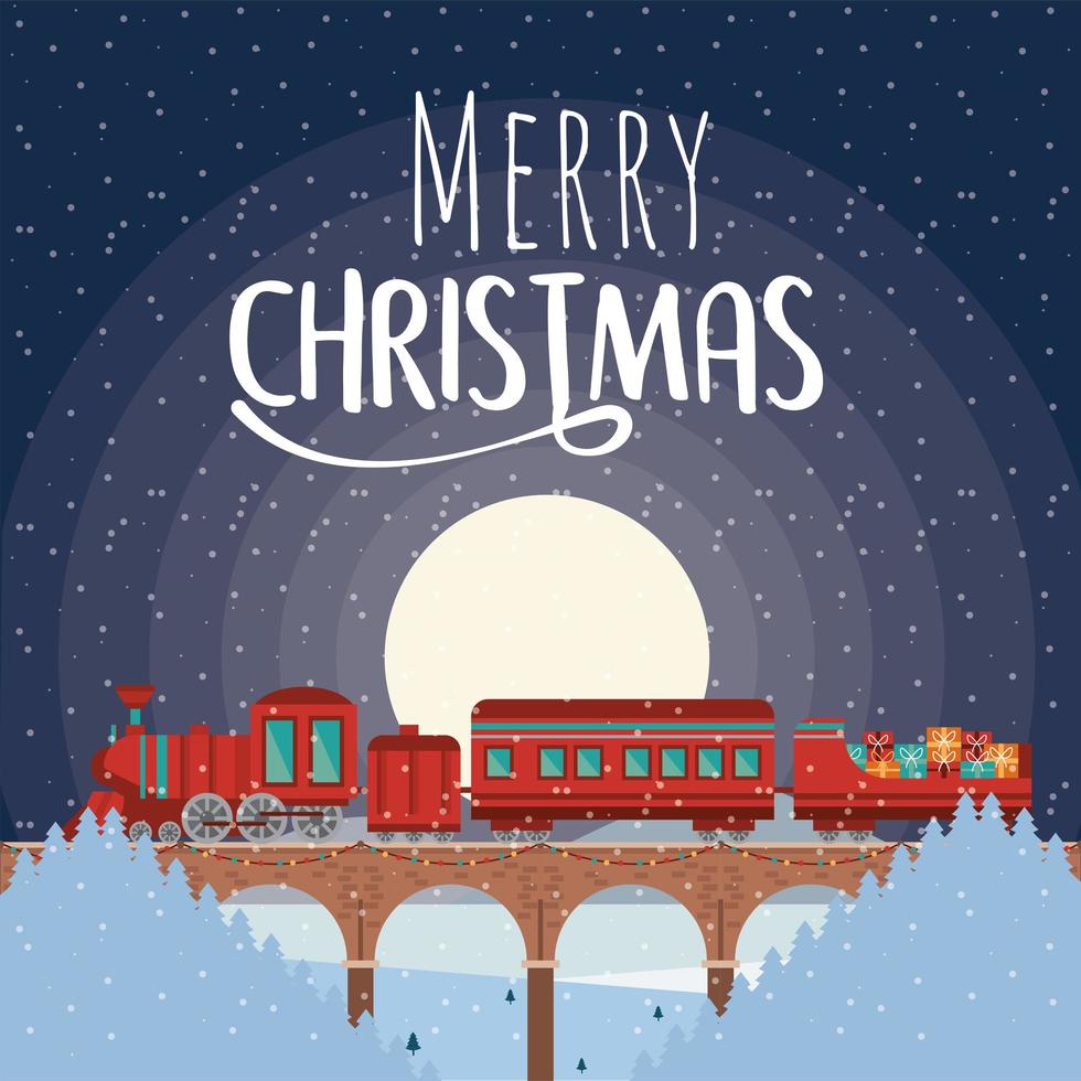 merry christmas train scene vector