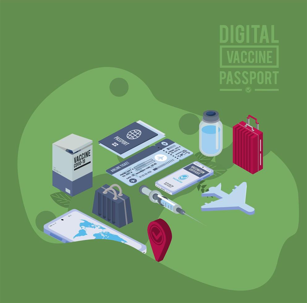 vaccine covid19 isometric items vector