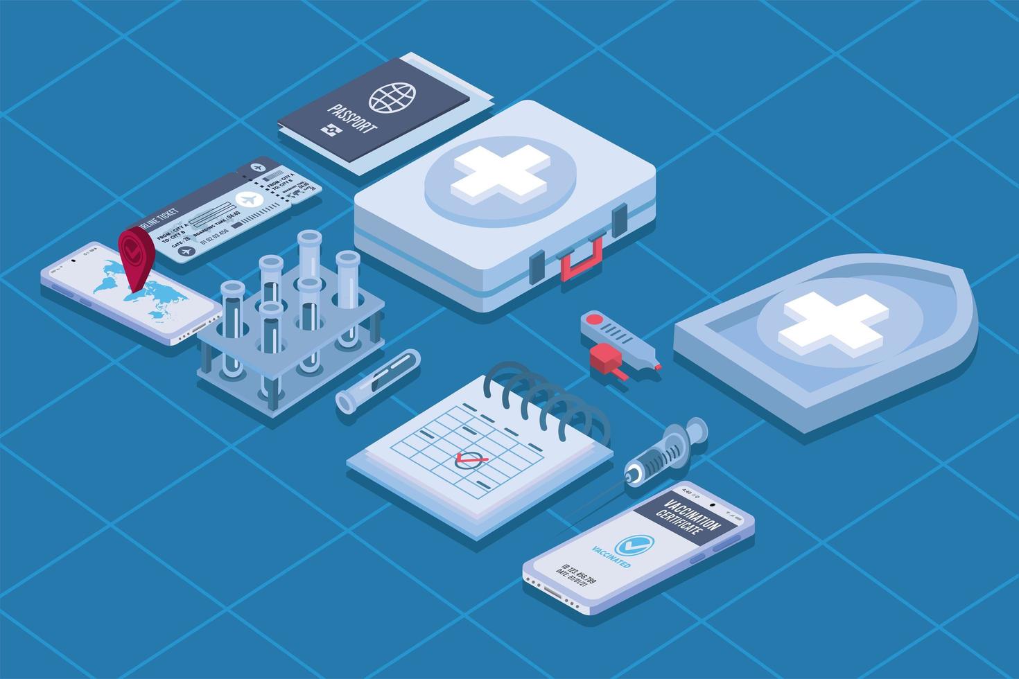 covid19 vaccination isometric icons vector