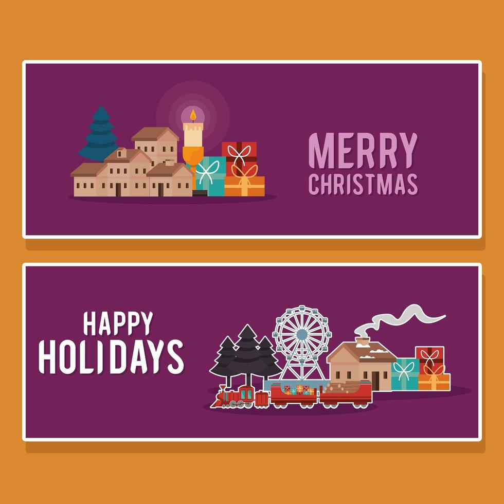 merry christmas pair cards vector