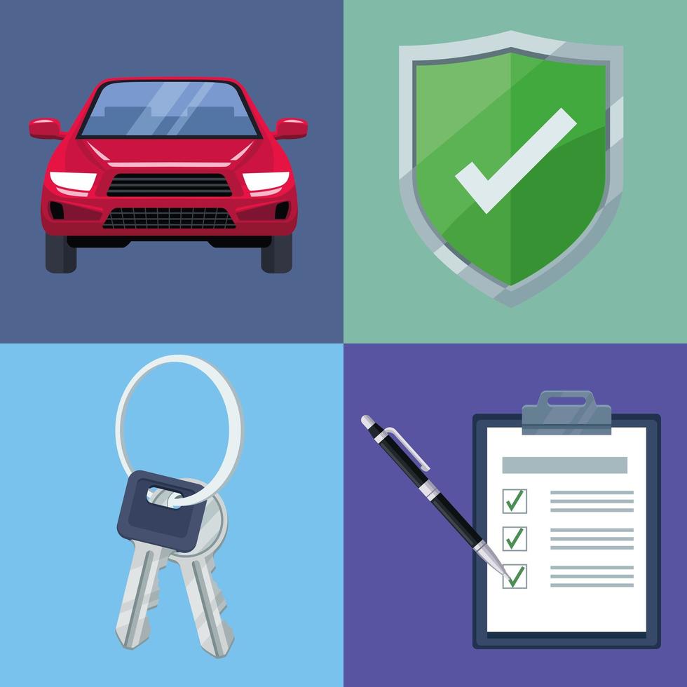 cuatro iconos de seguro de coche vector