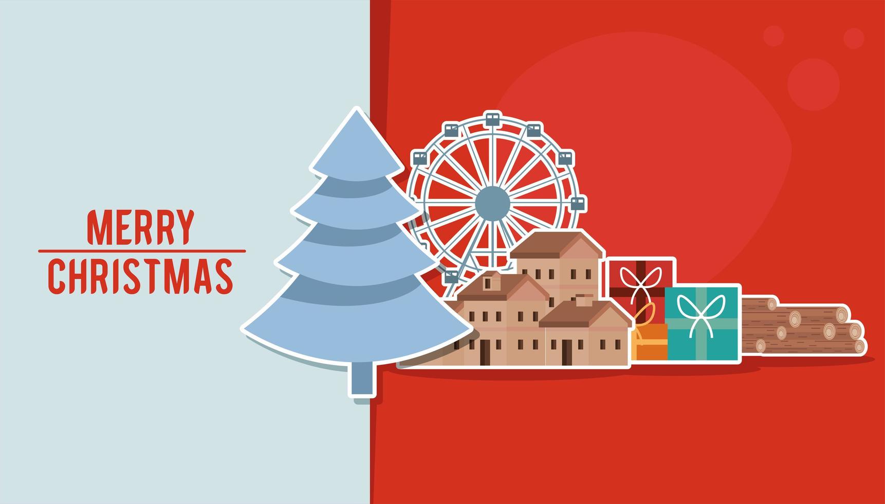 árbol y ciudad de navidad vector