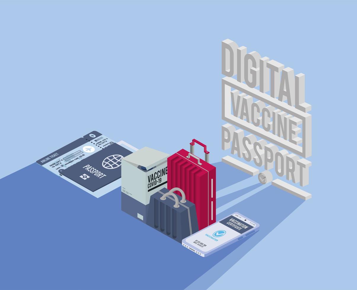 pasaporte de vacuna digital isométrica vector