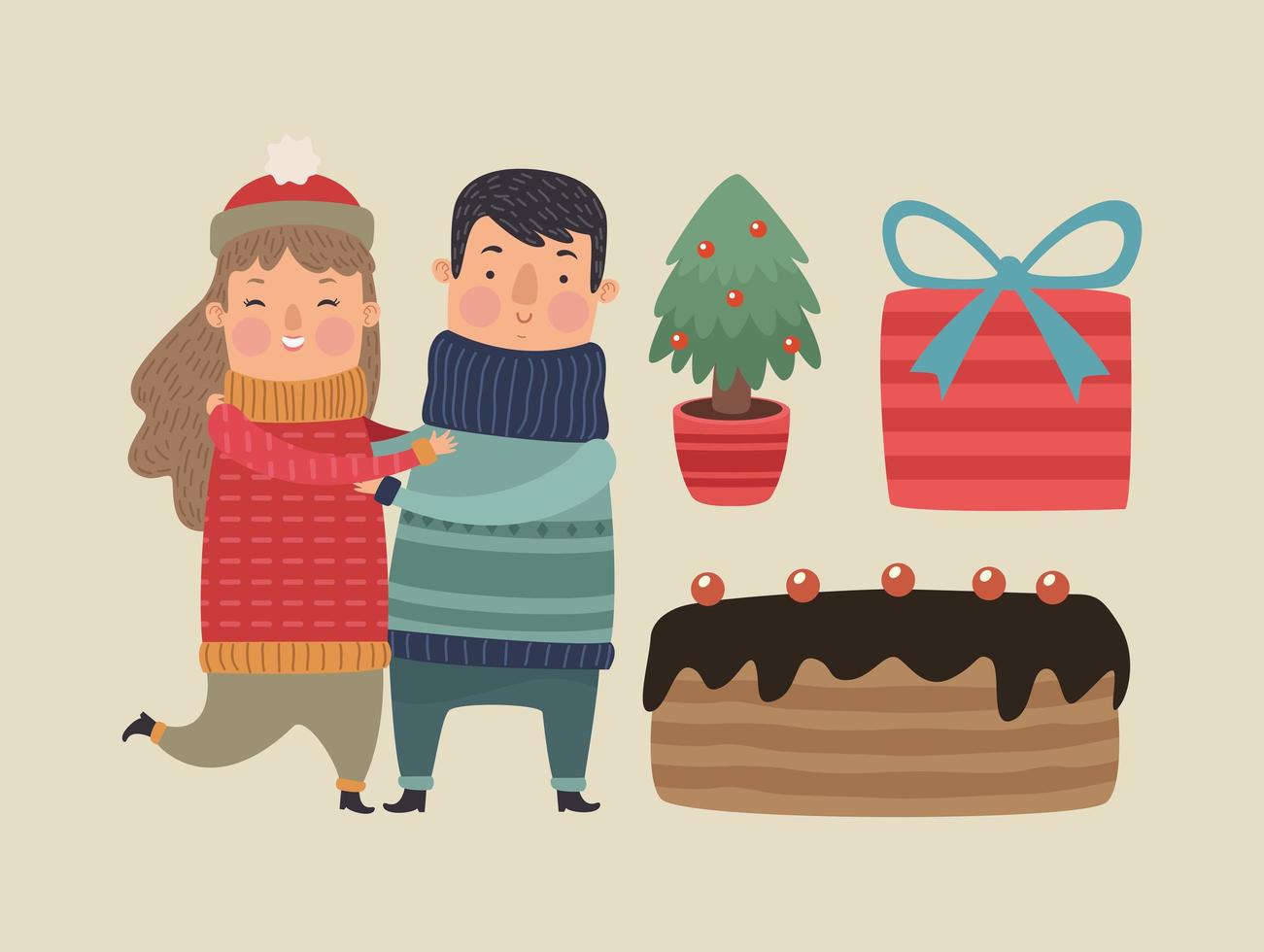 couple in winter season vector