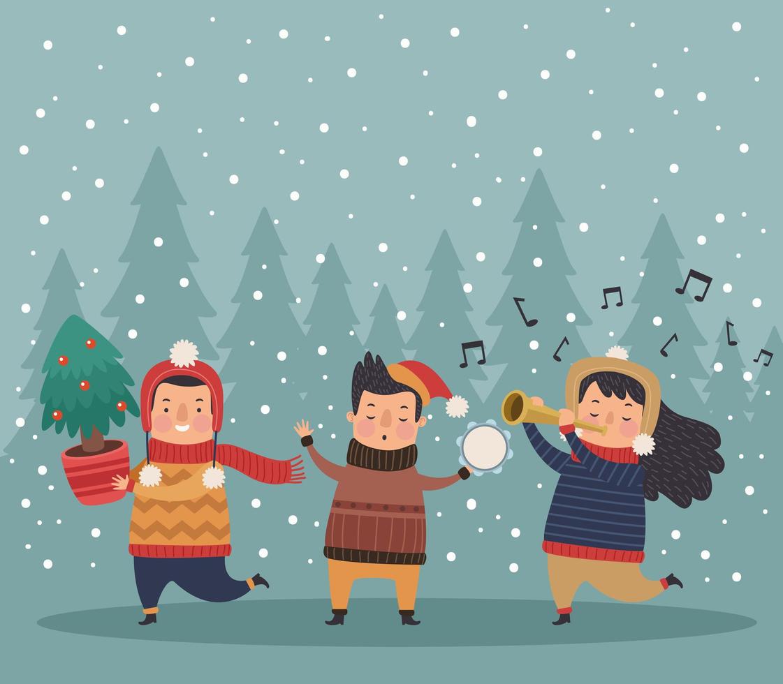 kids celebrating christmas vector