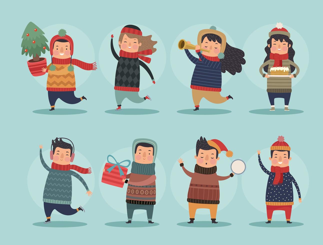 kids in winter season vector