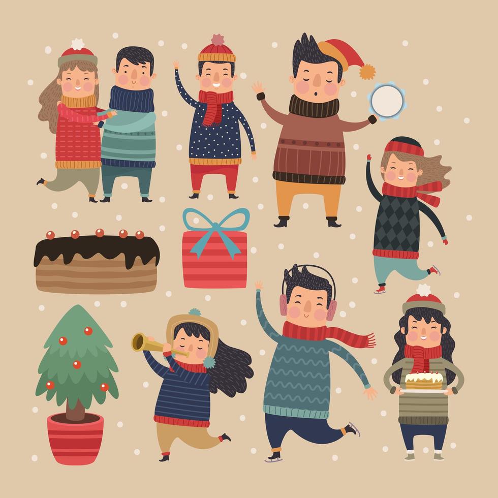 family in winter season vector