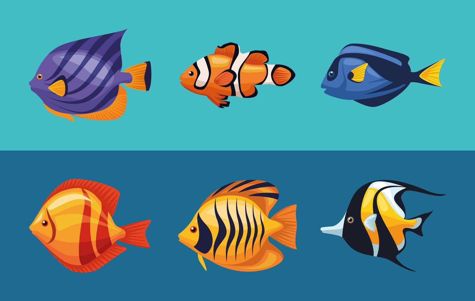 seis iconos submarinos de vida marina vector