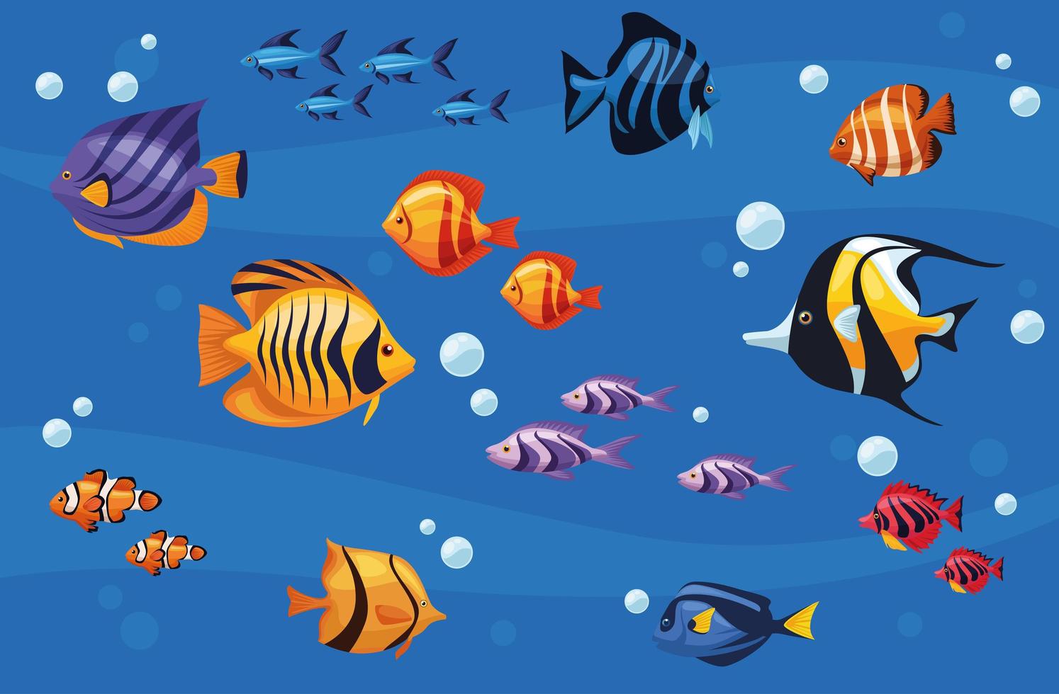 exotic fishes underwater scene vector