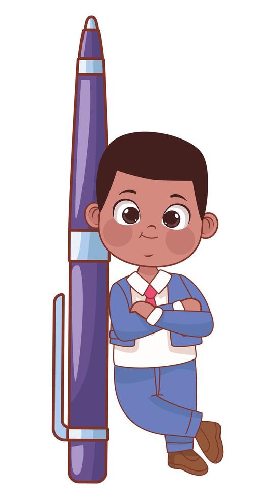 afro schoolboy with pen vector