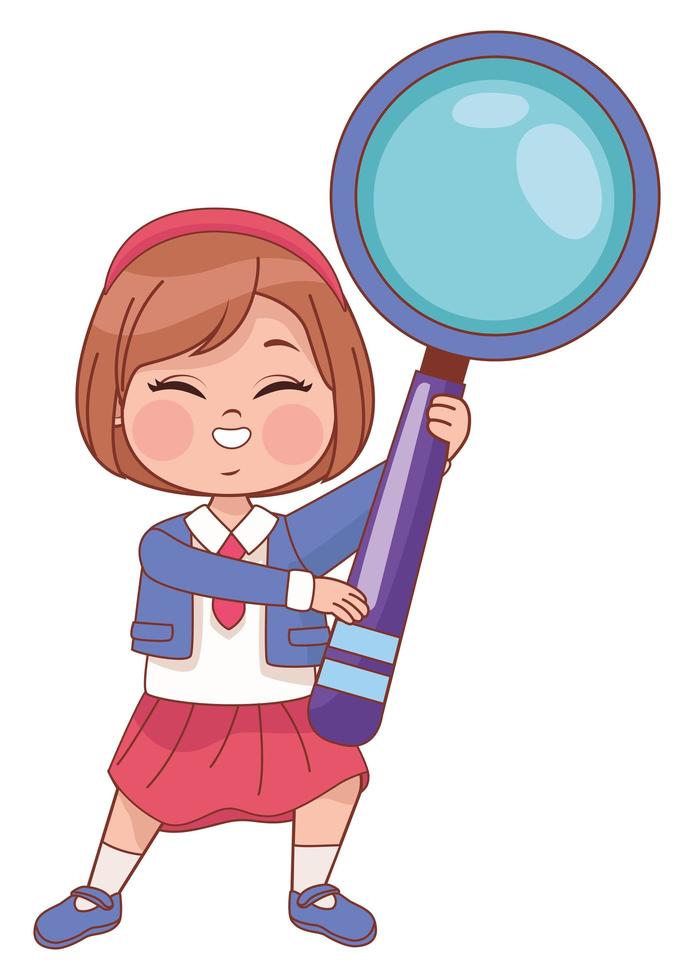 schoolgirl with magnifying glass vector