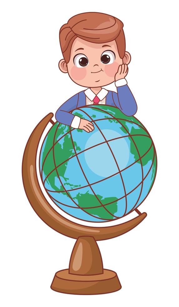 schoolboy with earth map vector