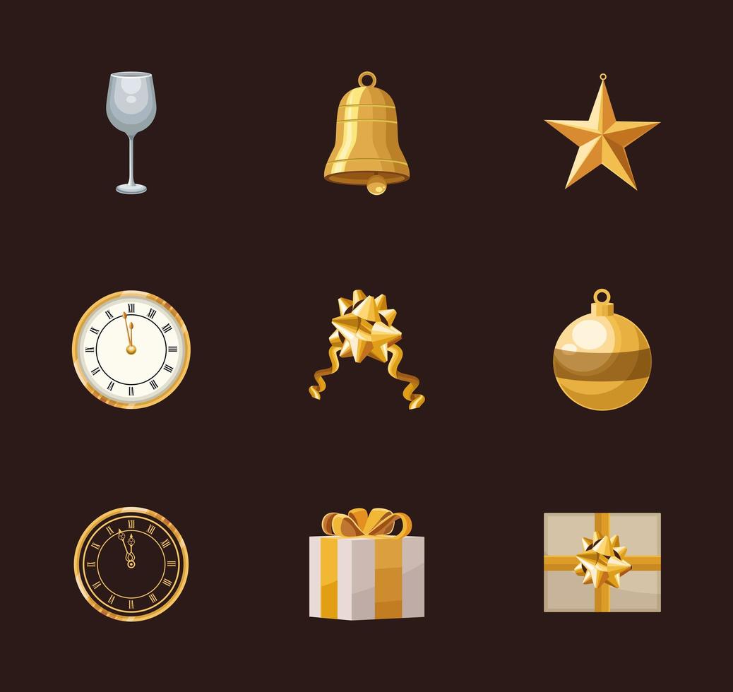 nine happy new year icons vector