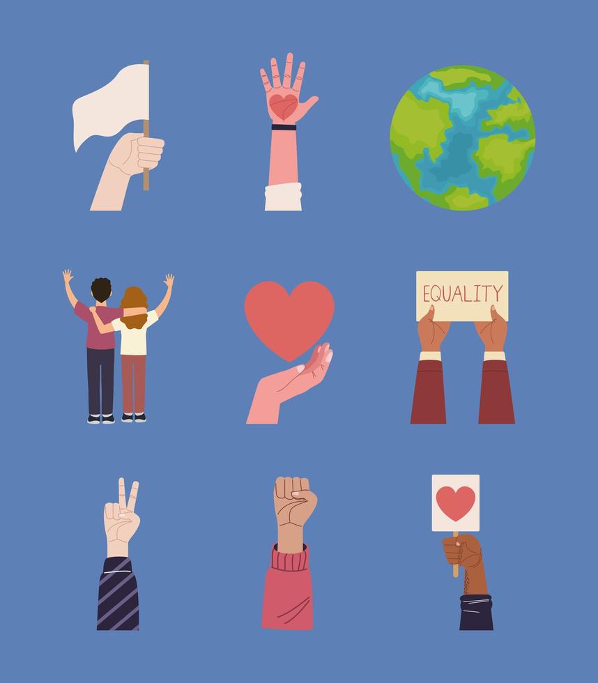 nueve iconos de derechos humanos vector