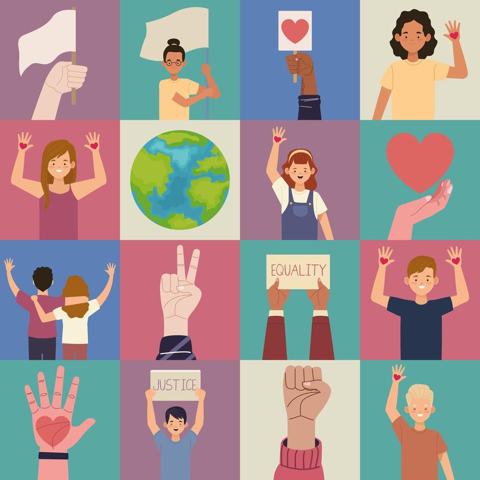 human rights sixteen icons vector