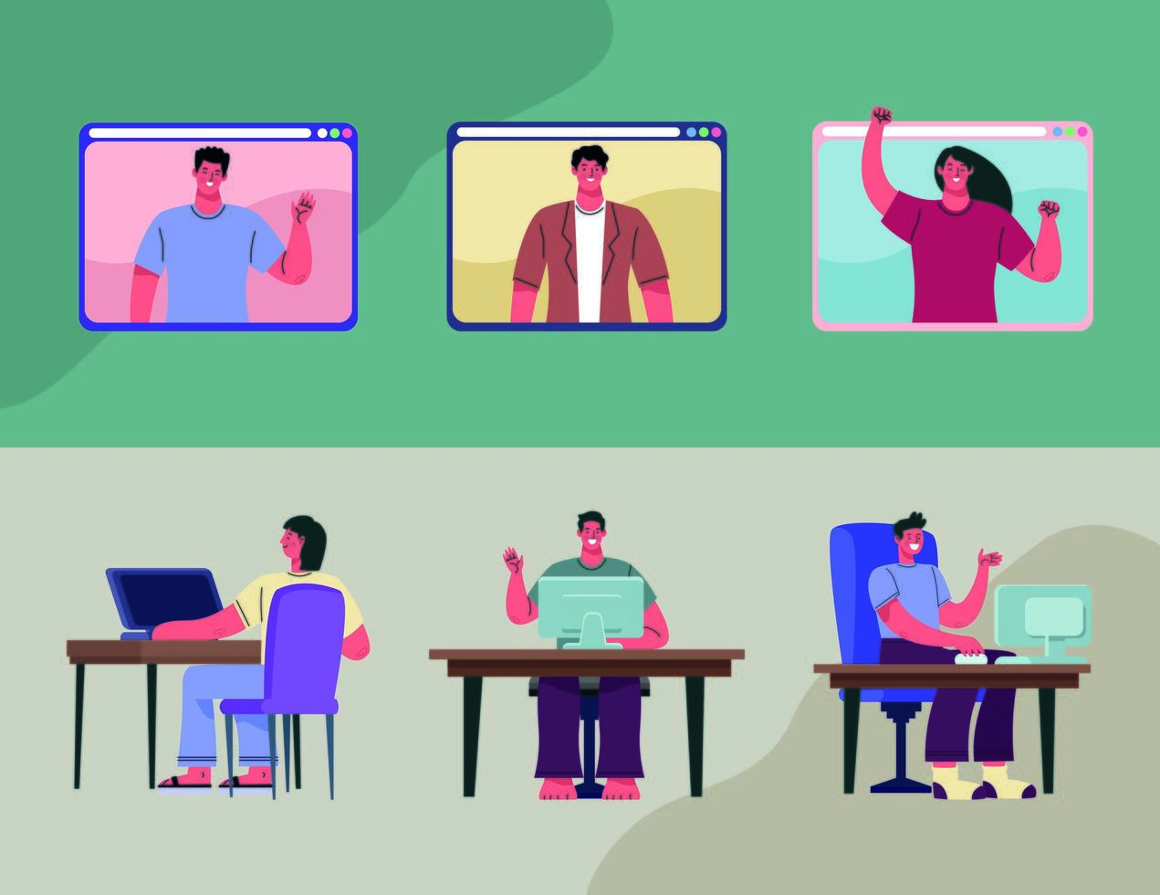 video conference six persons vector