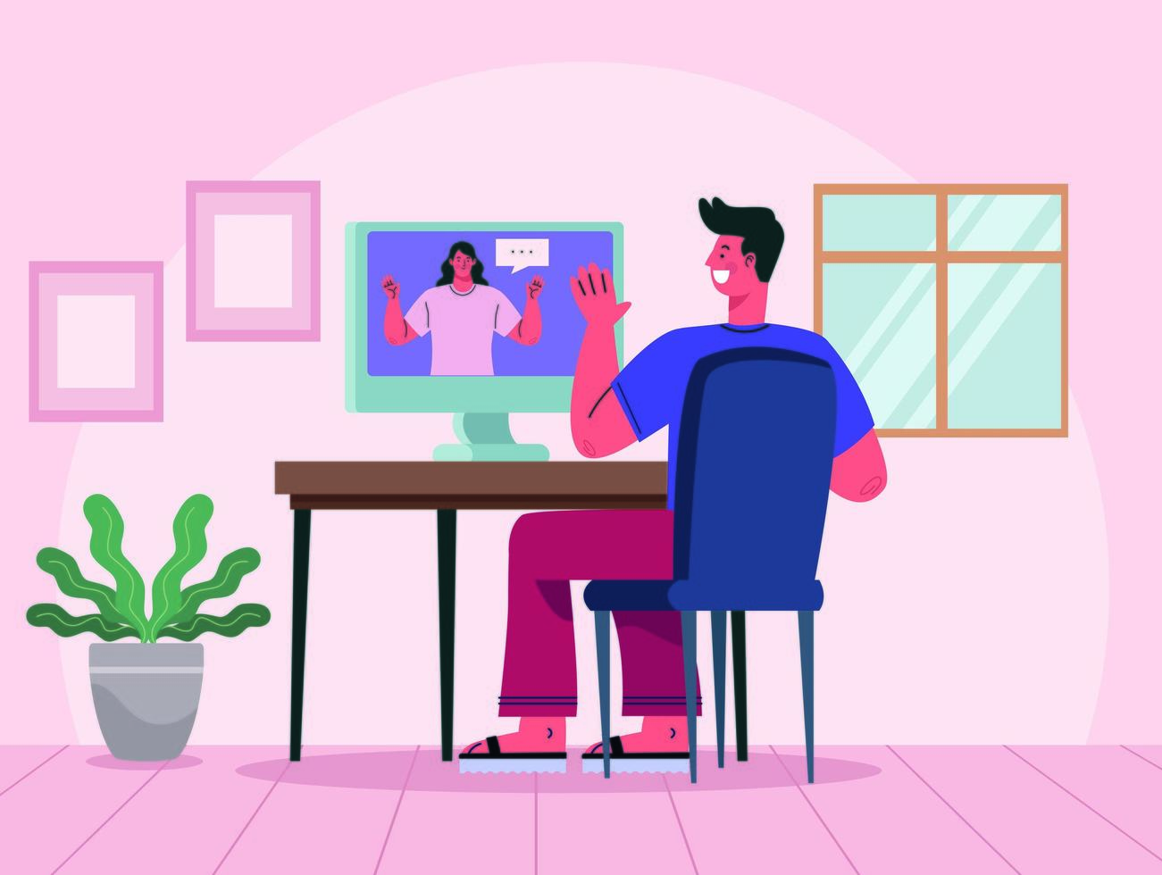 video conference lovers couple vector