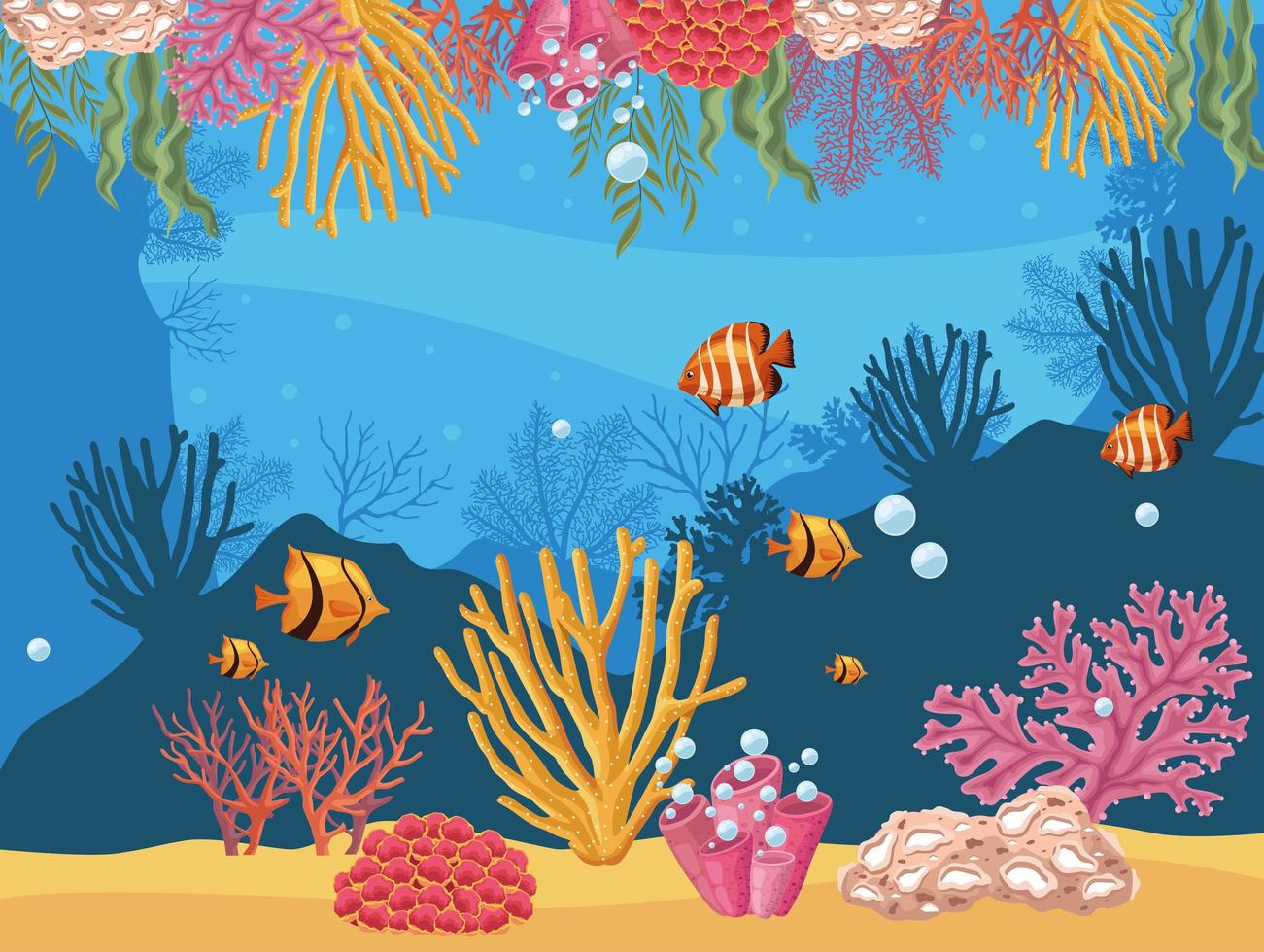 escena de vida marina con algas vector