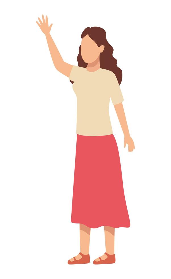 mujer agitando personaje vector