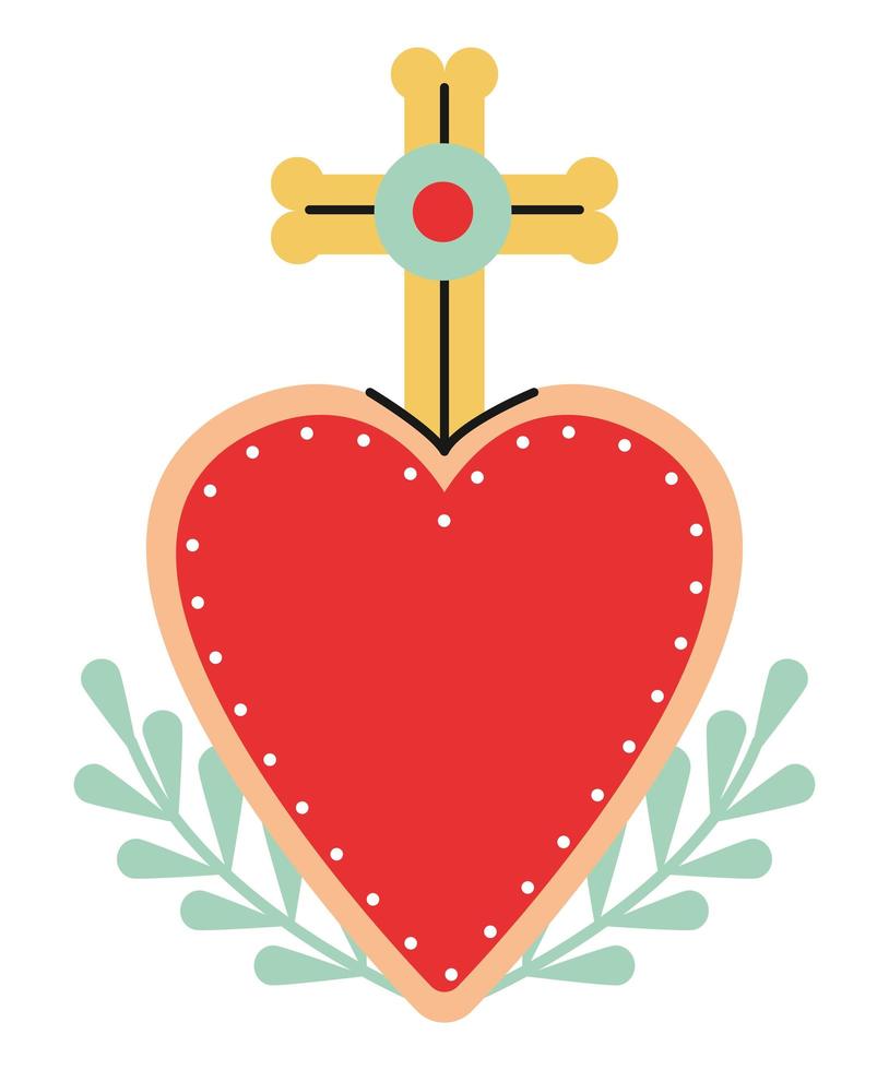 sacred heart with cross vector