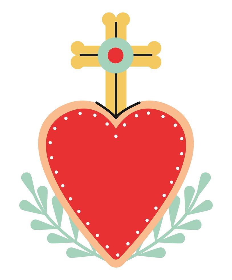 sagrado corazon con cruz vector