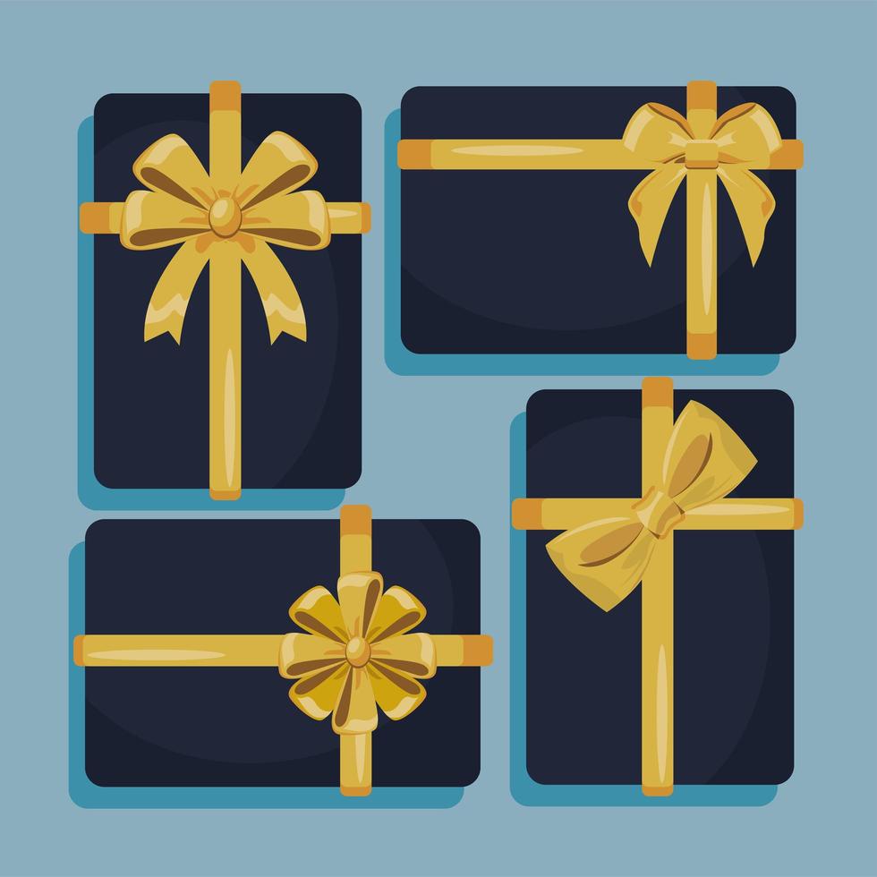 four golden bows gifts vector