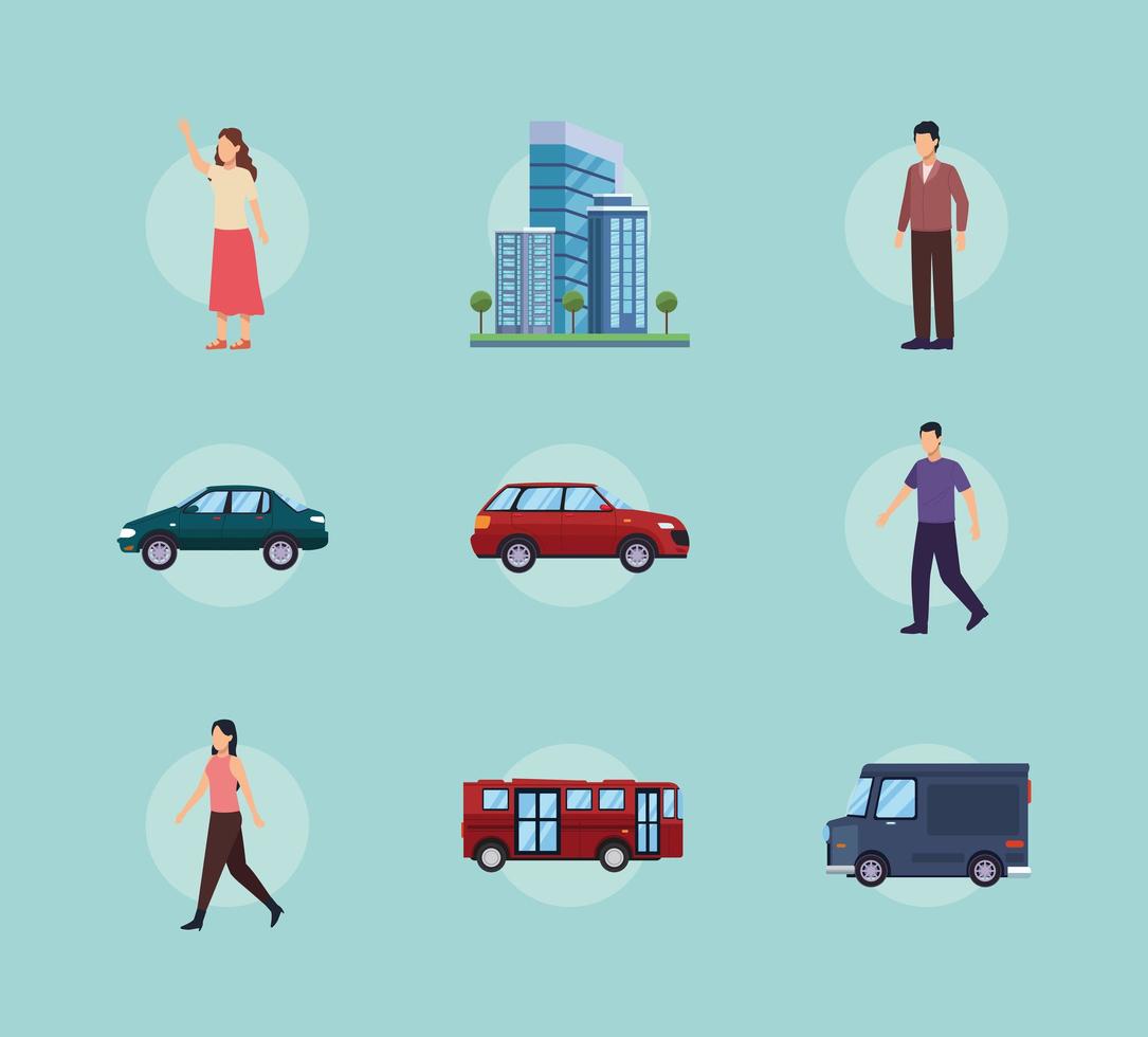 nine urban city icons vector