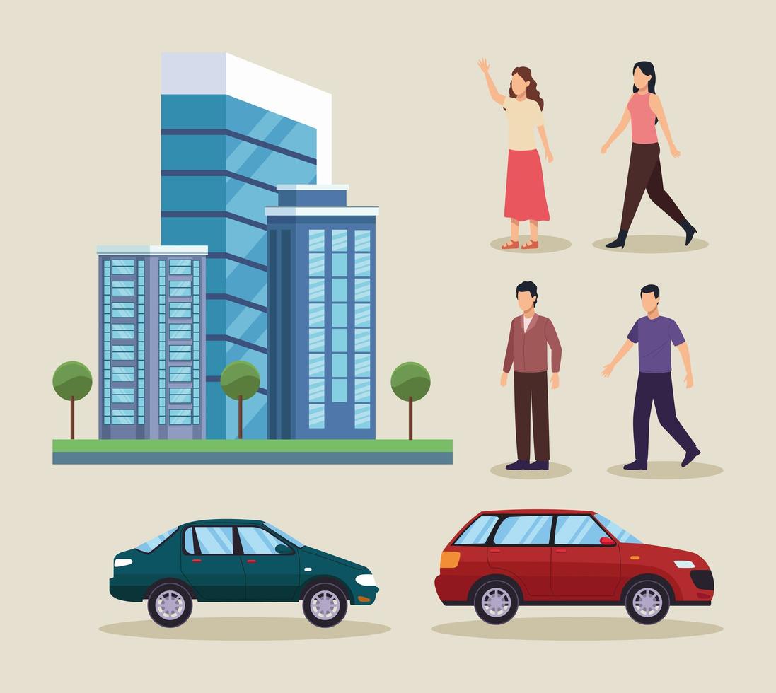 seven urban city icons vector