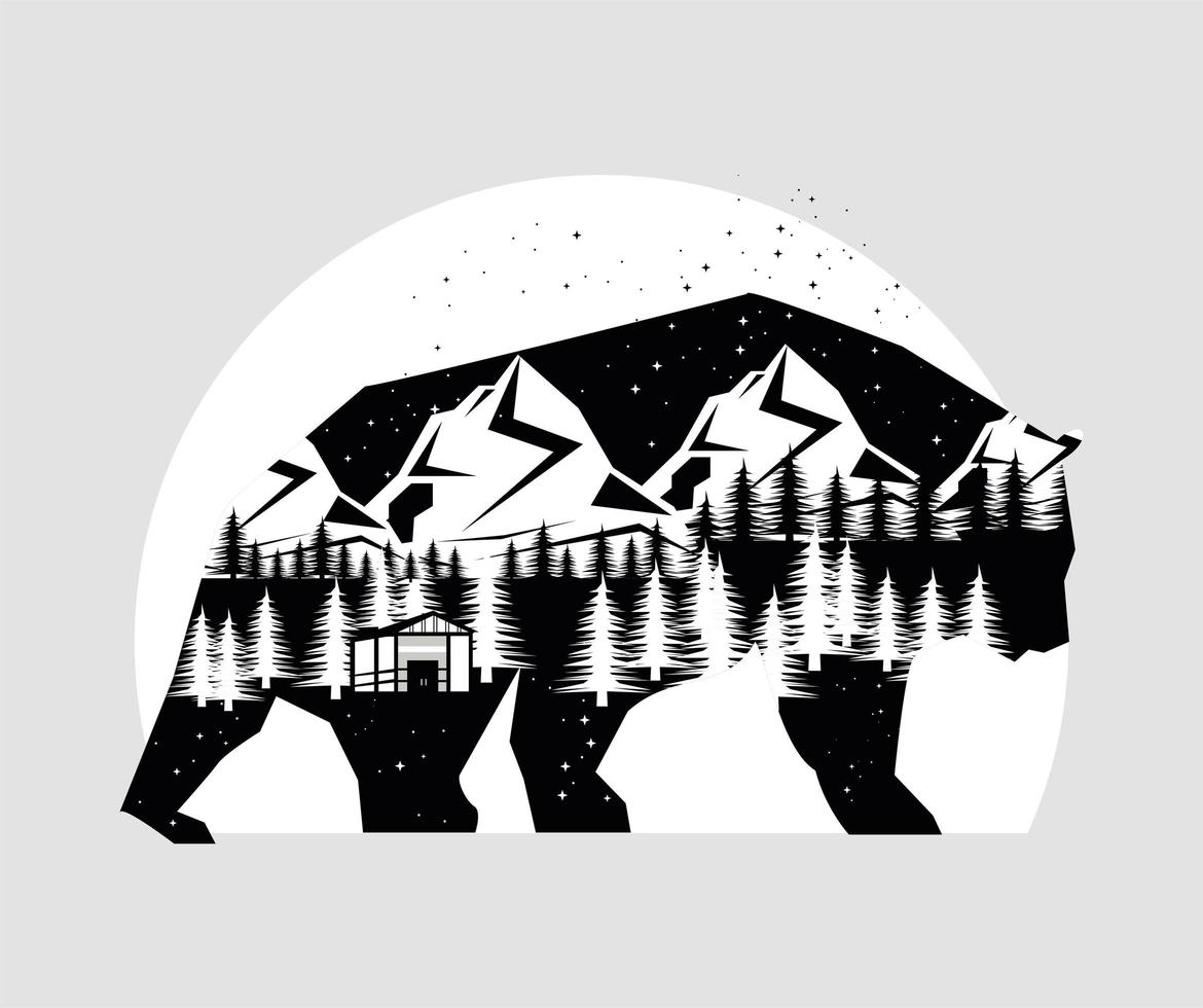 bear animal double exposure vector