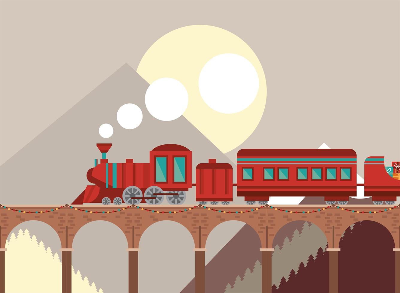 christmas train in bridge vector